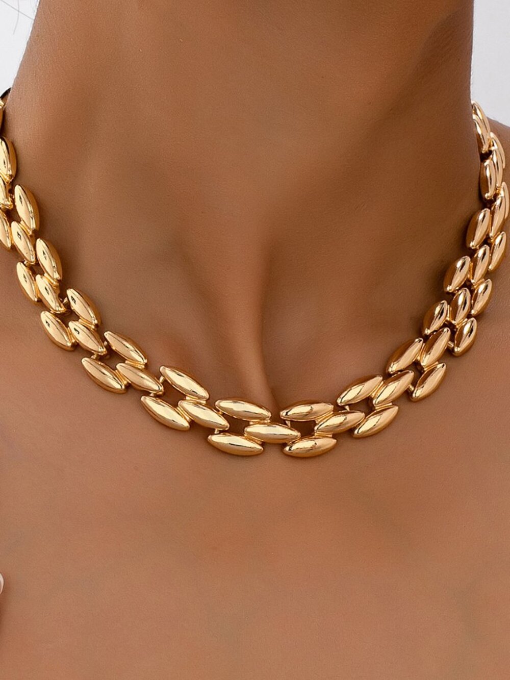 18K Gold Filled Marquise Link Chain Choker Necklace